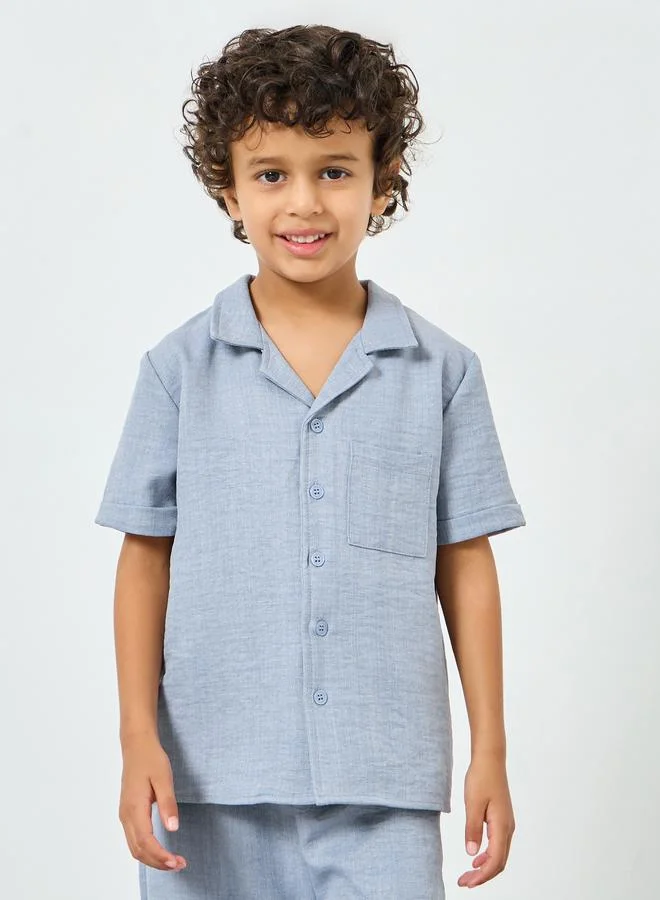 Styli Boys Blue Solid Shirt and Shorts Set